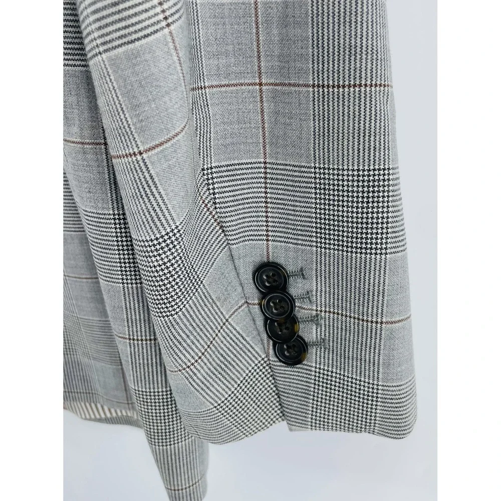Banana Republic Blazer Men 40L Modern Slim Fit‎ Glen Plaid Italian Wool Gray